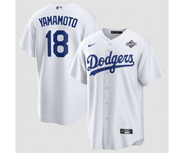 Men's Los Angeles Dodgers #18 Yoshinobu Yamamoto White 2025 World Series Home Cool Base Stitched Baseball Jersey