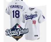 Men's Los Angeles Dodgers #18 Yoshinobu Yamamoto White 2025 World Series Home Limited Stitched Baseball Jersey Men's Los Angeles Dodgers #18 Yoshinobu Yamamoto White 2025 World Series Home Limited Stitched Baseball Jersey