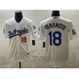 Men's Los Angeles Dodgers #18 Yoshinobu Yamamoto White 2026 Gold Collection 9x & B2B Champs Patch Stitched Baseball Jersey