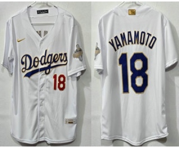 Men's Los Angeles Dodgers #18 Yoshinobu Yamamoto White 2026 Gold Collection Limited Jersey