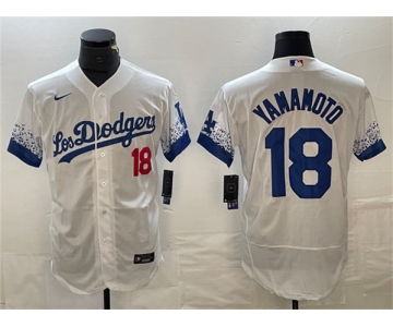 Men's Los Angeles Dodgers #18 Yoshinobu Yamamoto White City Connect Flex Base Stitched Baseball Jersey