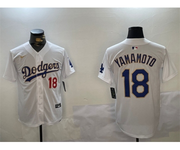 Men's Los Angeles Dodgers #18 Yoshinobu Yamamoto White Gold Home Limited Stitched Baseball Jerseys