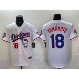 Men's Los Angeles Dodgers #18 Yoshinobu Yamamoto White Hello Kitty Night 2025 World Series Champions Patch Stitched Baseball Jersey Men's Los Angeles Dodgers #18 Yoshinobu Yamamoto White Hello Kitty Night 2025 World Series Champions Patch Stitched Baseball Jersey