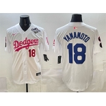 Men's Los Angeles Dodgers #18 Yoshinobu Yamamoto White Pink 2025 World Series Vin & Kobe Patch Limited Stitched Baseball Jersey Men's Los Angeles Dodgers #18 Yoshinobu Yamamoto White Pink 2025 World Series Vin & Kobe Patch Limited Stitched Baseball Jersey