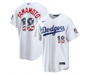 Men's Los Angeles Dodgers #18 Yoshinobu Yamamoto White USA 250 Fourth of July Home Stitched Baseball Jersey Men's Los Angeles Dodgers #18 Yoshinobu Yamamoto White USA 250 Fourth of July Home Stitched Baseball Jersey