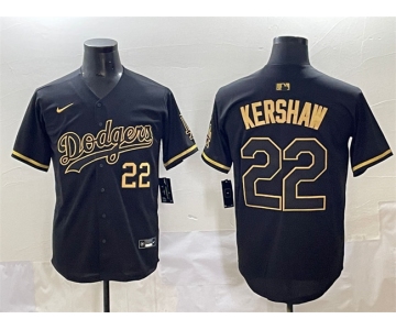 Men's Los Angeles Dodgers #22 Clayton Kershaw Black Gold Limited Stitched Jersey
