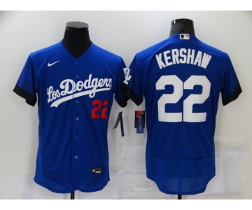 Men's Los Angeles Dodgers #22 Clayton Kershaw Blue 2021 City Connect Flex Base Stitched Jersey