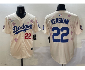 Men's Los Angeles Dodgers #22 Clayton Kershaw Cream 2025 Tokyo Series Limited Stitched Baseball Jersey