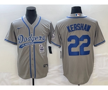 Men's Los Angeles Dodgers #22 Clayton Kershaw Grey Cool Base Stitched Baseball Jersey1