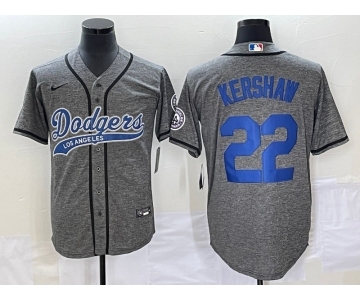 Men's Los Angeles Dodgers #22 Clayton Kershaw Grey Gridiron Cool Base Stitched Baseball Jersey