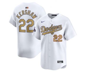 Men's Los Angeles Dodgers #22 Clayton Kershaw White 2025 Gold Collection Limited Stitched Baseball Jersey