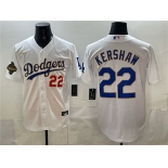 Men's Los Angeles Dodgers #22 Clayton Kershaw White 2025 World Series Champions Patch Stitched Baseball Jersey Men's Los Angeles Dodgers #22 Clayton Kershaw White 2025 World Series Champions Patch Stitched Baseball Jersey