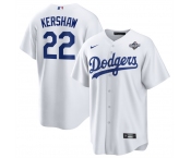 Men's Los Angeles Dodgers #22 Clayton Kershaw White 2025 World Series Home Cool Base Stitched Baseball Jersey Men's Los Angeles Dodgers #22 Clayton Kershaw White 2025 World Series Home Cool Base Stitched Baseball Jersey