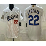 Men's Los Angeles Dodgers #22 Clayton Kershaw White Gold World Series Champions Collection Limited Jersey