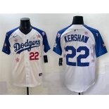 Men's Los Angeles Dodgers #22 Clayton Kershaw White Royal 2025 Tokyo Series Limited Stitched Baseball Jersey