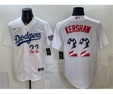 Men's Los Angeles Dodgers #22 Clayton Kershaw White USA 250 Fourth of July Home Stitched Baseball Jersey