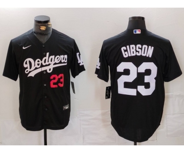Men's Los Angeles Dodgers #23 Kirk Gibson Number Black Cool Base Stitched Jersey