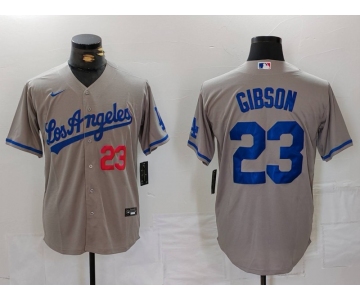Men's Los Angeles Dodgers #23 Kirk Gibson Number Grey With los Cool Base Stitched Jersey