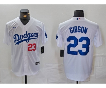 Men's Los Angeles Dodgers #23 Kirk Gibson Number White Cool Base Stitched Jersey