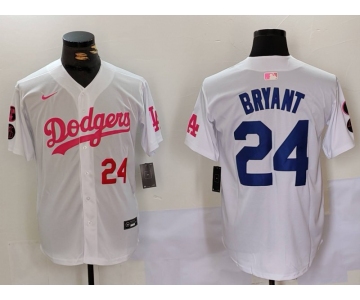 Men's Los Angeles Dodgers #24 Kobe Bryant White Pink Vin & Kobe Patch Stitched Baseball Jerseys