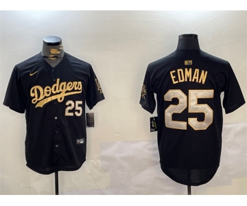 Men's Los Angeles Dodgers #25 Tommy Edman Black Gold Limited Stitched Baseball Jersey