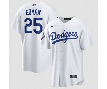 Men's Los Angeles Dodgers #25 Tommy Edman White 2025 World Series Champions Home Cool Base Stitched Baseball Jersey