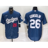 Men's Los Angeles Dodgers #26 Tony Gonsolin Navy Blue Pinstripe Stitched MLB Cool Base Nike Jersey