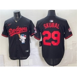 Men's Los Angeles Dodgers #29 Tarik Skubal Black Hello Kitty Night 2025 World Series Champions Patch Stitched Baseball Jersey Men's Los Angeles Dodgers #29 Tarik Skubal Black Hello Kitty Night 2025 World Series Champions Patch Stitched Baseball Jersey