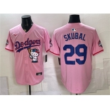 Men's Los Angeles Dodgers #29 Tarik Skubal Pink Hello Kitty Night 2025 World Series Champions Patch Stitched Baseball Jersey Men's Los Angeles Dodgers #29 Tarik Skubal Pink Hello Kitty Night 2025 World Series Champions Patch Stitched Baseball Jersey