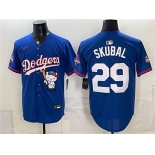 Men's Los Angeles Dodgers #29 Tarik Skubal Royal Hello Kitty Night 2025 World Series Champions Patch Limited Stitched Baseball Jersey
