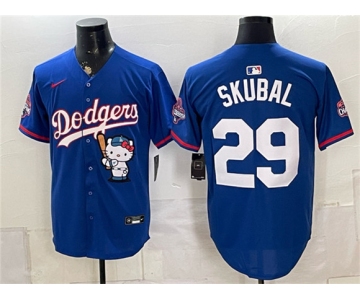 Men's Los Angeles Dodgers #29 Tarik Skubal Royal Hello Kitty Night 2025 World Series Champions Patch Limited Stitched Baseball Jersey