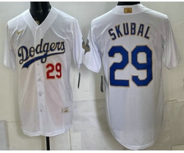 Men's Los Angeles Dodgers #29 Tarik Skubal White 2026 Gold Collection Stadium Jersey