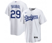 Men's Los Angeles Dodgers #29 Tarik Skubal White Cool Base Stitched Baseball Jersey Men's Los Angeles Dodgers #29 Tarik Skubal White Cool Base Stitched Baseball Jersey
