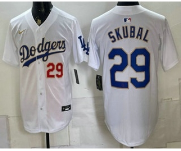 Men's Los Angeles Dodgers #29 Tarik Skubal White Gold Limited Stitched Jersey