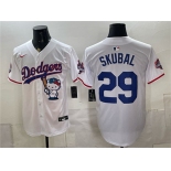 Men's Los Angeles Dodgers #29 Tarik Skubal White Hello Kitty Night 2025 World Series Champions Patch Limited Stitched Baseball Jersey Men's Los Angeles Dodgers #29 Tarik Skubal White Hello Kitty Night 2025 World Series Champions Patch Limited Stitched Baseball Jersey