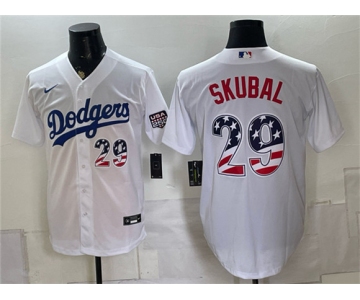 Men's Los Angeles Dodgers #29 Tarik Skubal White USA 250 Fourth of July Home Stitched Baseball Jersey