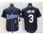 Men's Los Angeles Dodgers #3 Chris Taylor Number Black With Patch Cool Base Stitched Baseball Jersey