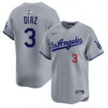 Men's Los Angeles Dodgers #3 Edwin Díaz Grey Cool Base Stitched Baseball Jersey