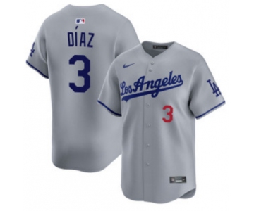 Men's Los Angeles Dodgers #3 Edwin Díaz Grey Cool Base Stitched Baseball Jersey
