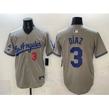 Mens Los Angeles Dodgers #3 Edwin Díaz Grey With 2025 World Series Champions Patch Limited Stitched Baseball Jersey Mens Los Angeles Dodgers #3 Edwin Díaz Grey With 2025 World Series Champions Patch Limited Stitched Baseball Jersey