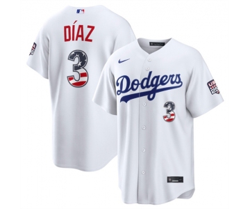 Men's Los Angeles Dodgers #3 Edwin Díaz White USA 250 Fourth of July Home Stitched Baseball Jersey
