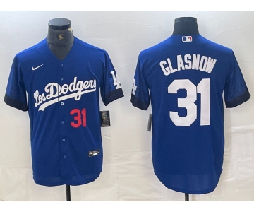 Men's Los Angeles Dodgers #31 Tyler Glasnow Number Blue 2021 City Connect Cool Base Stitched Jersey