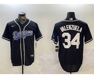 Men's Los Angeles Dodgers #34 Fernando Valenzuela Black Authentic Collection Stitched MLB Jerseys