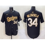 Men's Los Angeles Dodgers #34 Fernando Valenzuela Black Gold Limited Stitched Baseball Jersey