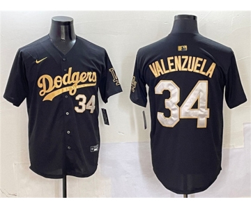 Men's Los Angeles Dodgers #34 Fernando Valenzuela Black Gold Limited Stitched Baseball Jersey