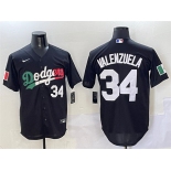 Men's Los Angeles Dodgers #34 Fernando Valenzuela Black Mexico Flag Cool Base Stitched Baseball Jersey