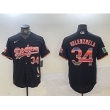 Men's Los Angeles Dodgers #34 Fernando Valenzuela Black Rainbow Mexico Cool Base Stitched Fashion Jersey