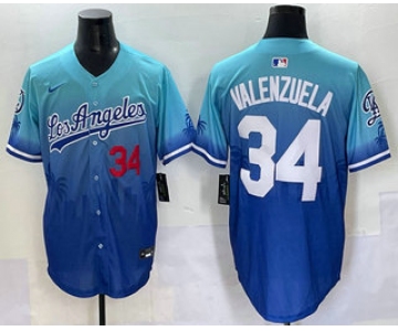 Men's Los Angeles Dodgers #34 Fernando Valenzuela Blue 2025 City Connect Limited Stitched Jersey