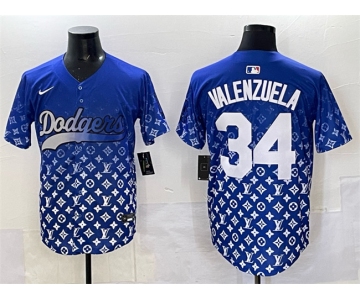 Men's Los Angeles Dodgers #34 Fernando Valenzuela Blue Limited Stitched Baseball Jersey