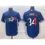 Men's Los Angeles Dodgers #34 Fernando Valenzuela Blue Mexico Stitched Jersey